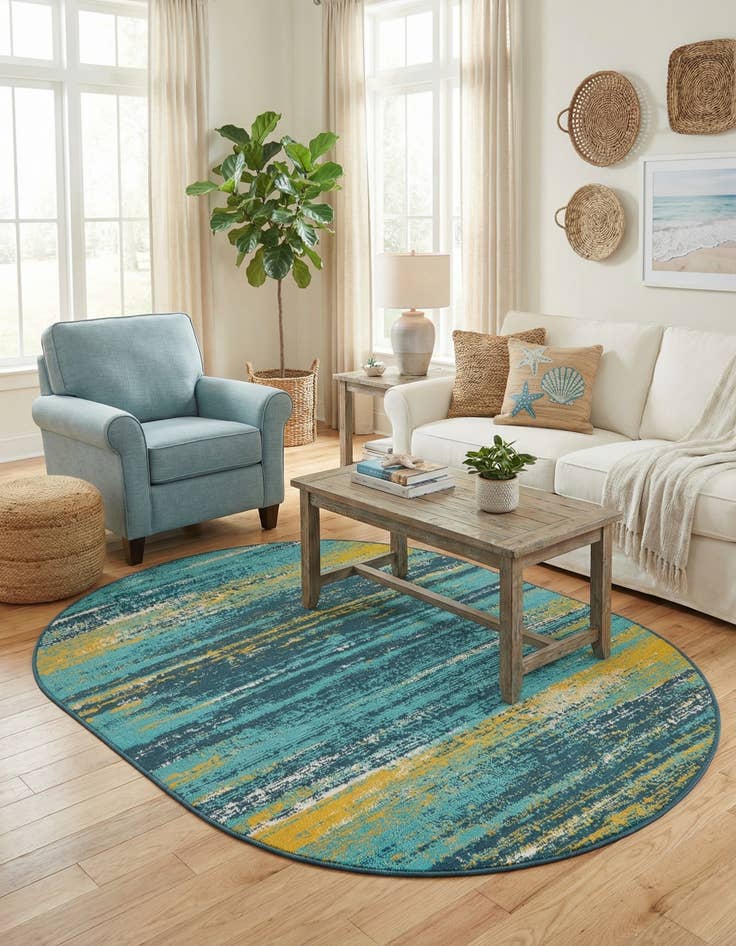 Detail image of 4' x 6'  Washable Coastal Indoor / Outdoor Oval Rug