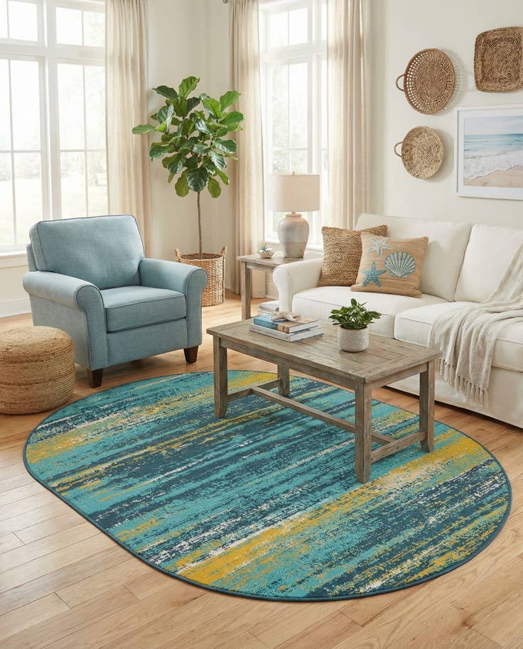 Detail image of 4' x 6' Easy-Clean Coastal Indoor / Outdoor Oval Rug