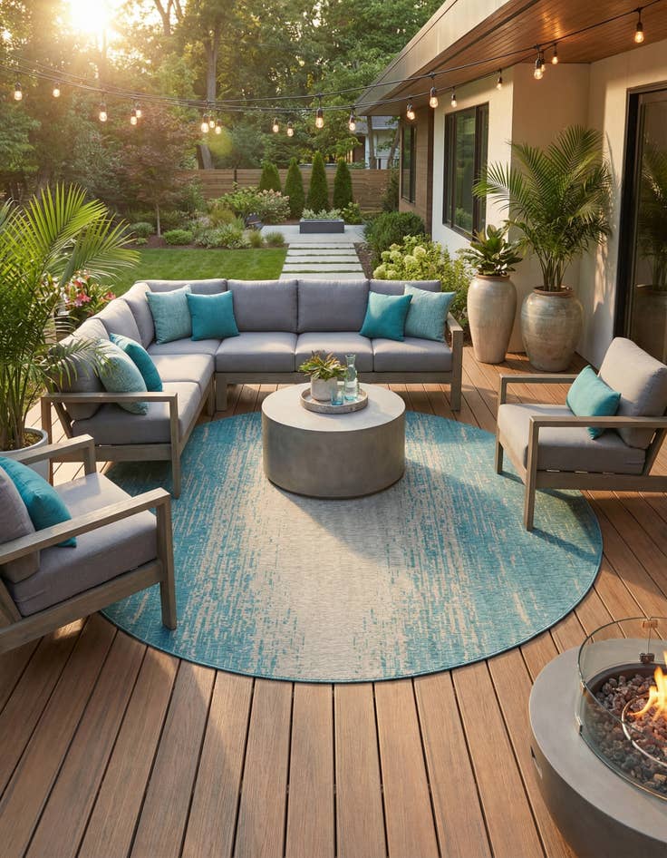 Detail image of 13' x 13' Easy-Clean Modern Indoor / Outdoor Round Rug
