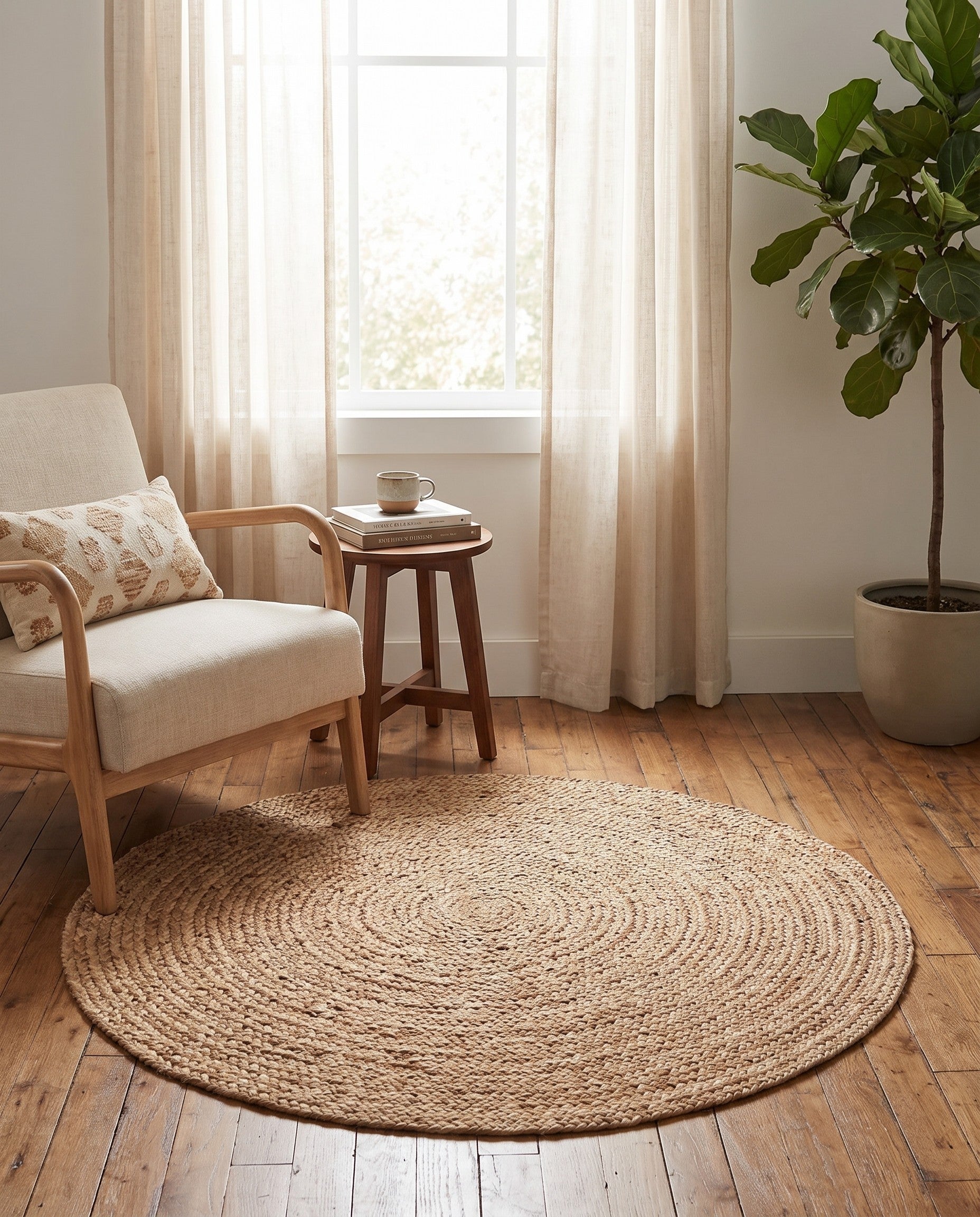 4' 1 x 4' 1 Handmade Braided Jute Round Rug