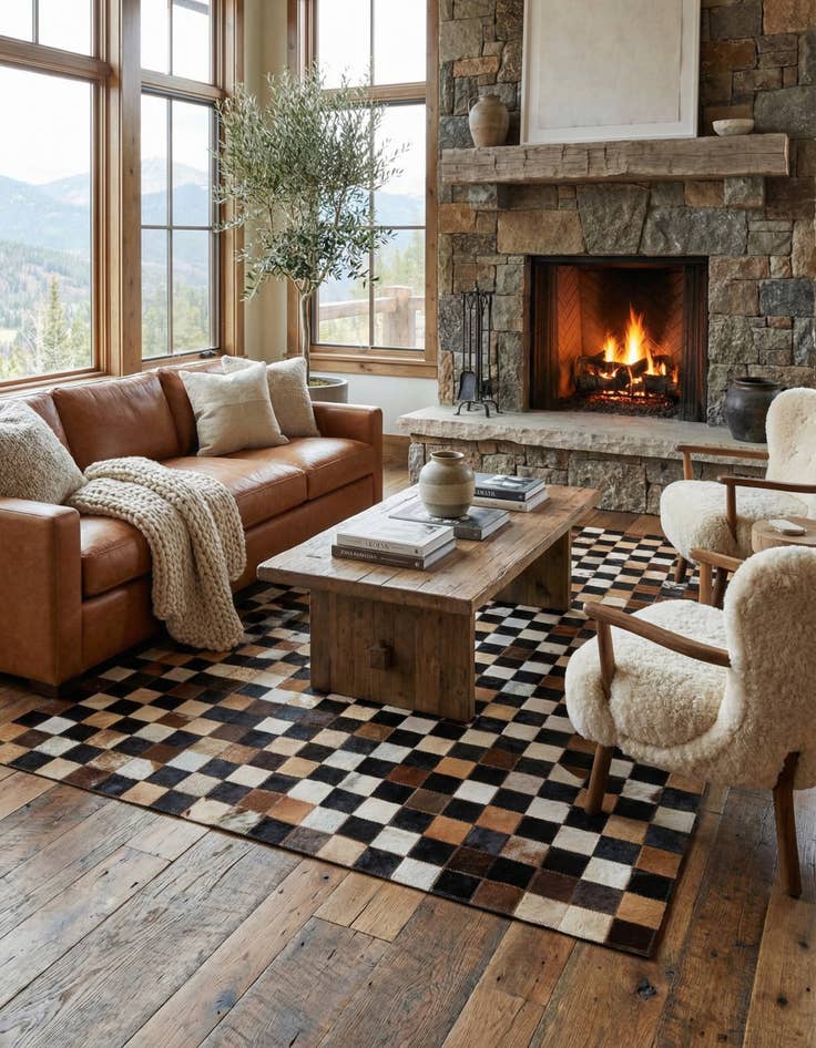 Detail image of  5' 1 x 8' Cowhide Leather Rug