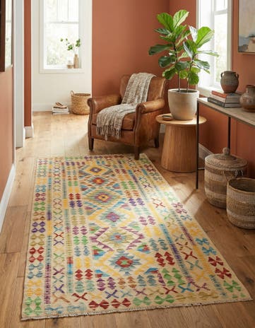 3' 3 x 6' 4 Hand Woven Kilim Maymana Wool Rug