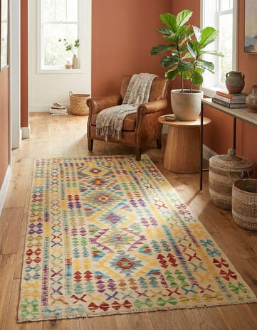 3' 3 x 6' 4 Hand Woven Kilim Maymana Wool Rug