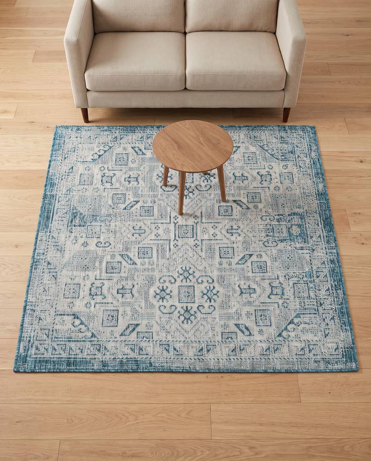 Detail image of 5' 3 x 5' 3 Easy-Clean Aztec Indoor / Outdoor Square Rug