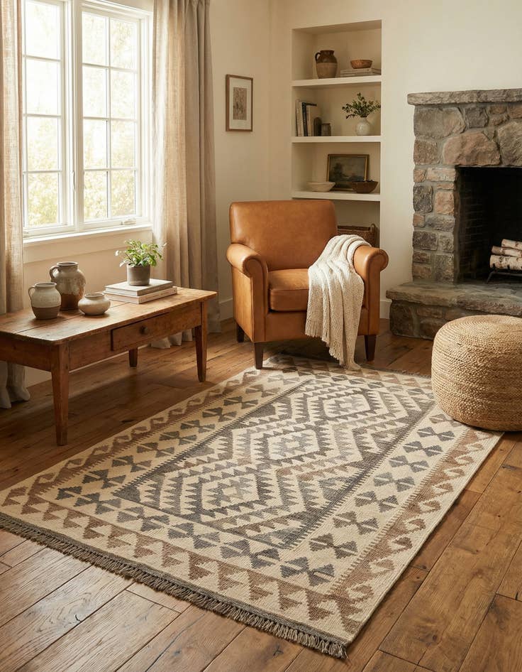 Detail image of 3' 5 x 5' 9  Hand Woven Kilim Maymana Wool Rug