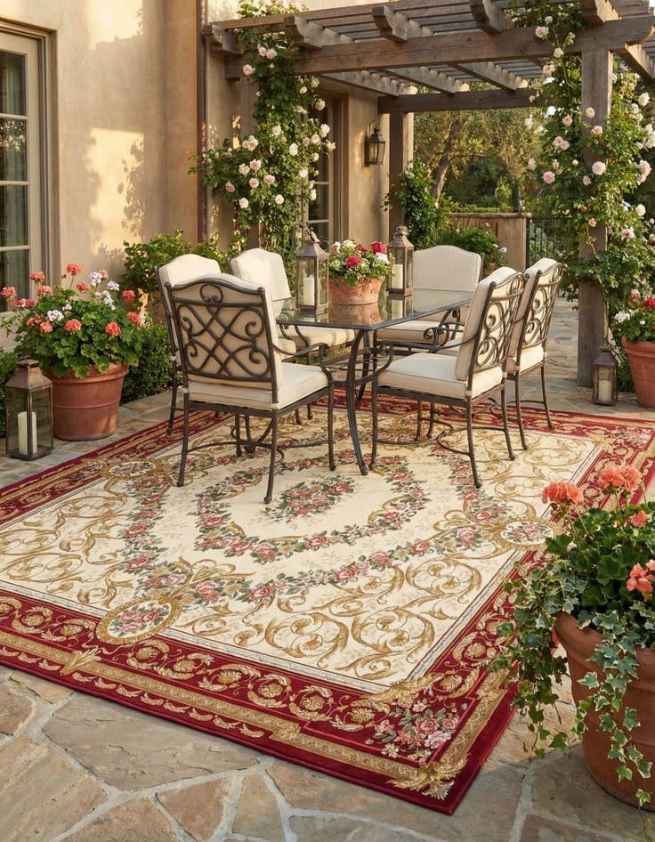 Detail image of 10' x 10'  Washable Traditional Indoor / Outdoor Square Rug