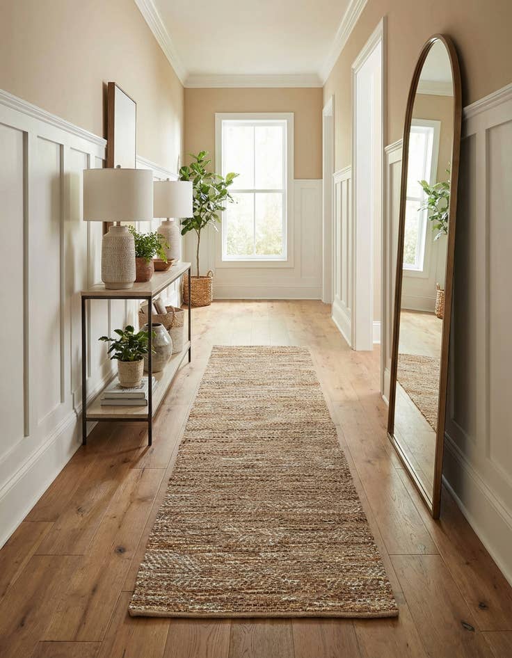 Detail image of 2' 7 x 12'  Hand Woven Leather Metallic Jute Runner Rug