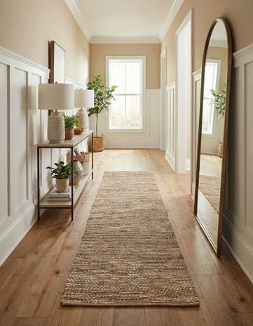 Natural Hand Woven Leather Metallic Jute Runner Rug