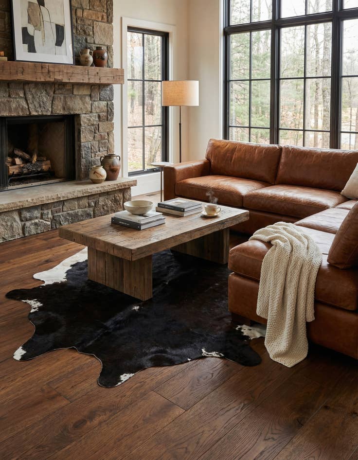 Detail image of 5' 7 x 6' 2 Cowhide Leather Rug