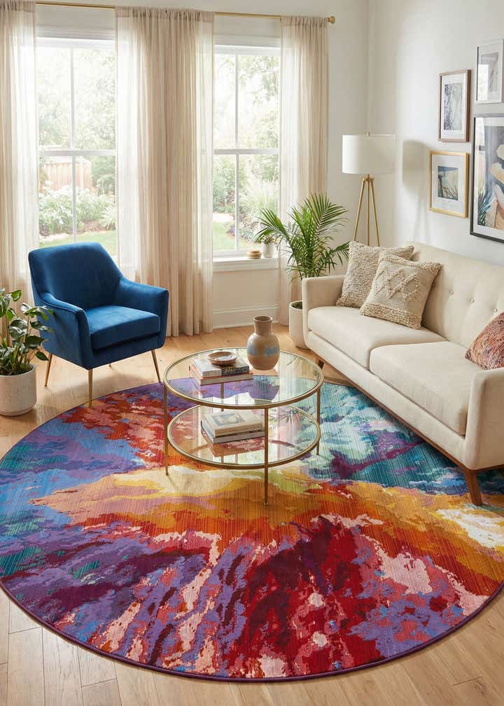 7' 10 x 7' 10 Easy-Clean Modern Indoor / Outdoor Round Rug