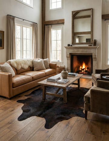 4' 9 x 5' Cowhide Leather Freeform Rug