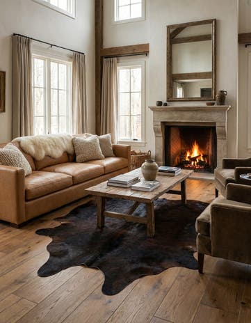 4' 9 x 5' Cowhide Leather Freeform Rug