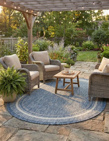 5' 3 x 8' Easy-Clean Border Indoor / Outdoor Oval Rug