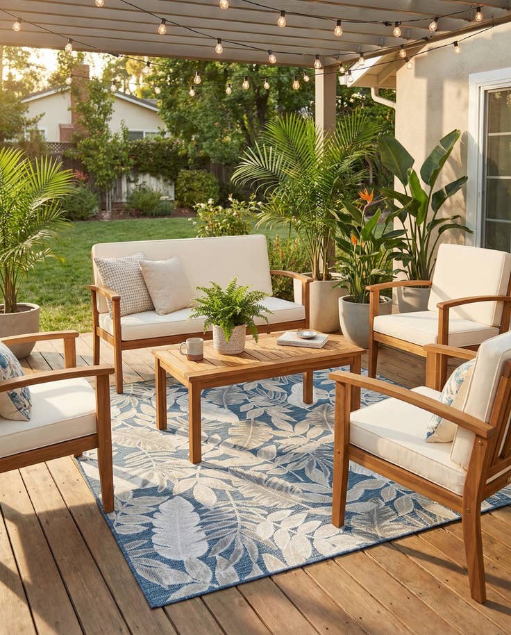 Detail image of 4' 5 x 6' Easy-Clean Botanical Indoor / Outdoor Rug