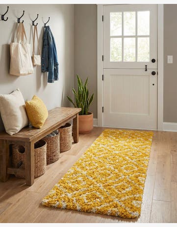 Yellow Lattice Shag Runner Rug