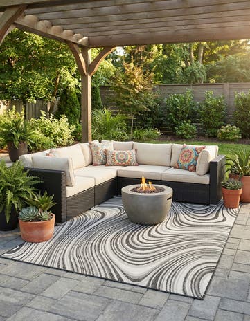 Charcoal Ivory Easy-Clean Modern Indoor / Outdoor Rug