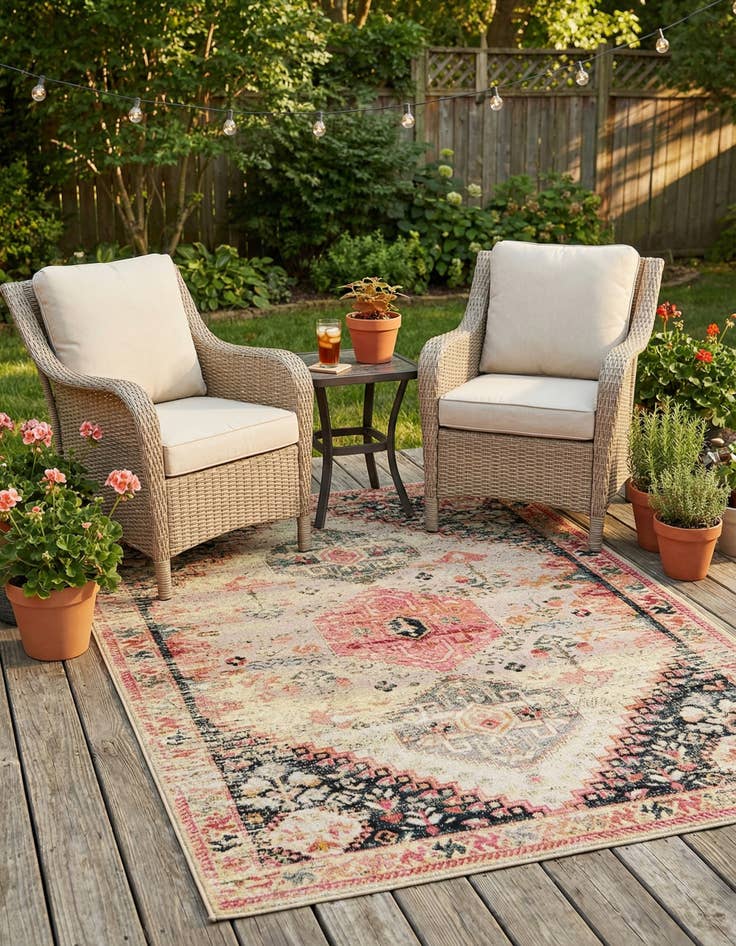 Detail image of 5' x 8'  Washable Traditional Indoor / Outdoor Rug
