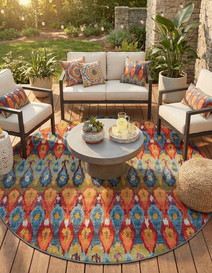 Detail image of 10' x 10'  Washable Modern Indoor / Outdoor Round Rug