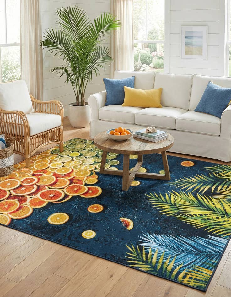Detail image of  7' 10 x 10'  Washable Coastal Indoor / Outdoor Rug