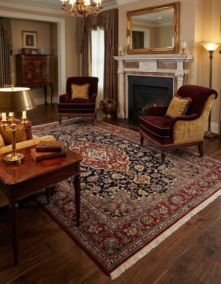 Detail image of 4' 8 x 6' 11  Hand Knotted Qom Persian Rug