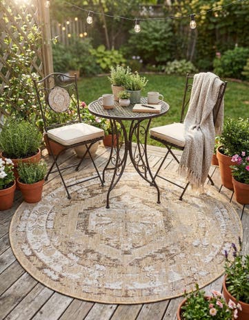 4' x 4' Easy-Clean Traditional Indoor / Outdoor Round Rug