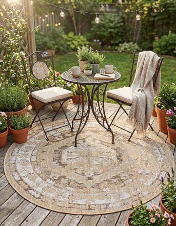 4' x 4' Easy-Clean Traditional Indoor / Outdoor Round Rug