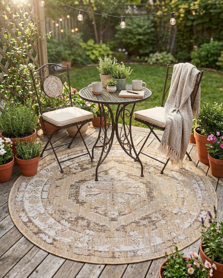 4' x 4' Easy-Clean Traditional Indoor / Outdoor Round Rug