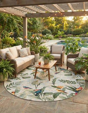 10' x 10' Easy-Clean Botanical Indoor / Outdoor Round Rug