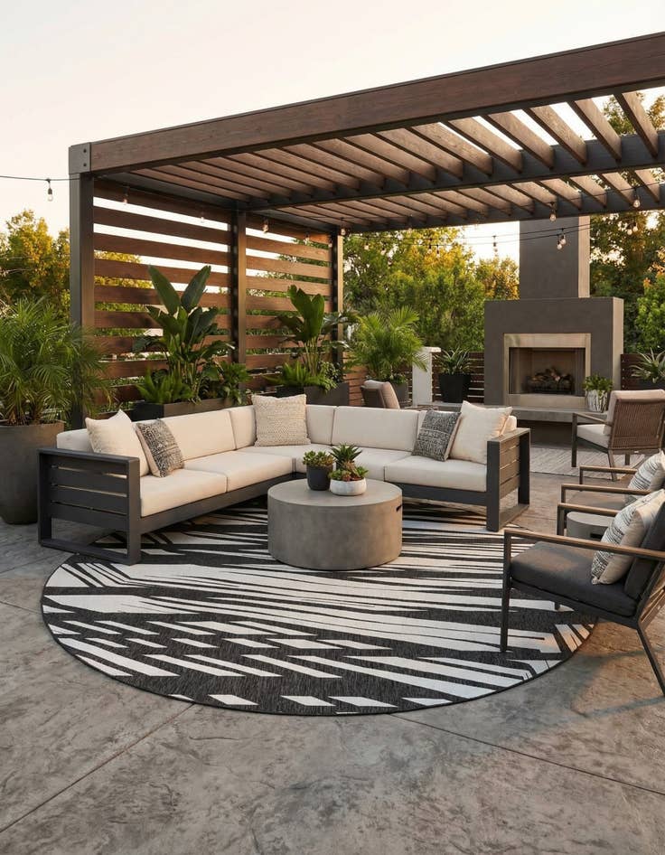 Detail image of 13' x 13'  Washable Modern Indoor / Outdoor Round Rug