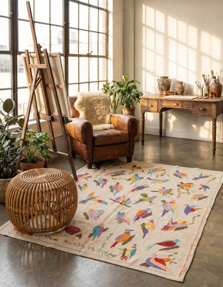 Detail image of 6' x 7' 5  Hand Woven Kilim Suzani Wool Rug