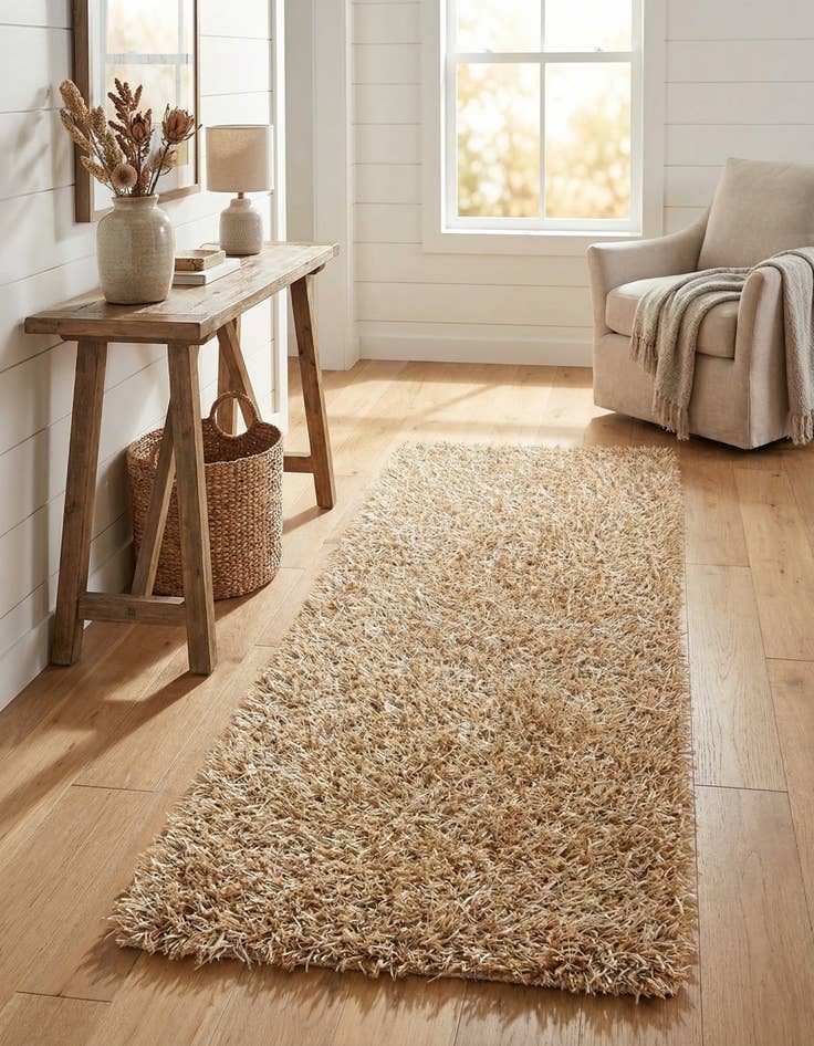 Detail image of 2' 5 x 4' 7  Hand Knotted Solid Shag Runner Rug