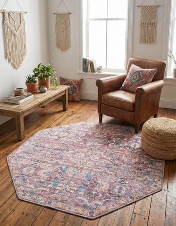 Pink Washable Nostalgia Octagon Rug