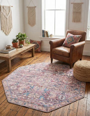 Pink Washable Nostalgia Octagon Rug