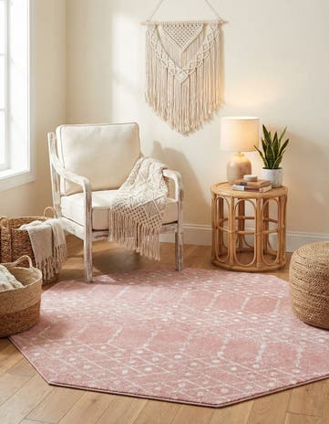 Rose Pink Paxon Trellis Octagon Rug