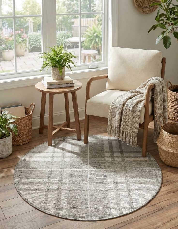 Detail image of 3' x 3'  Washable Checkered Indoor / Outdoor Round Rug