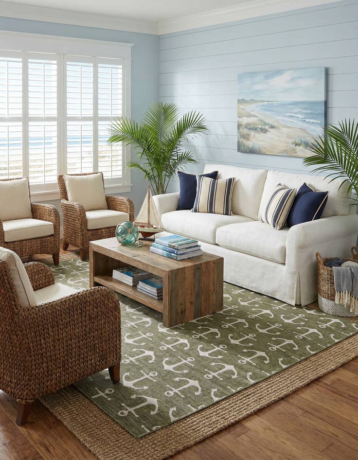 Detail image of 13' x 13'  Washable Coastal Indoor / Outdoor Square Rug