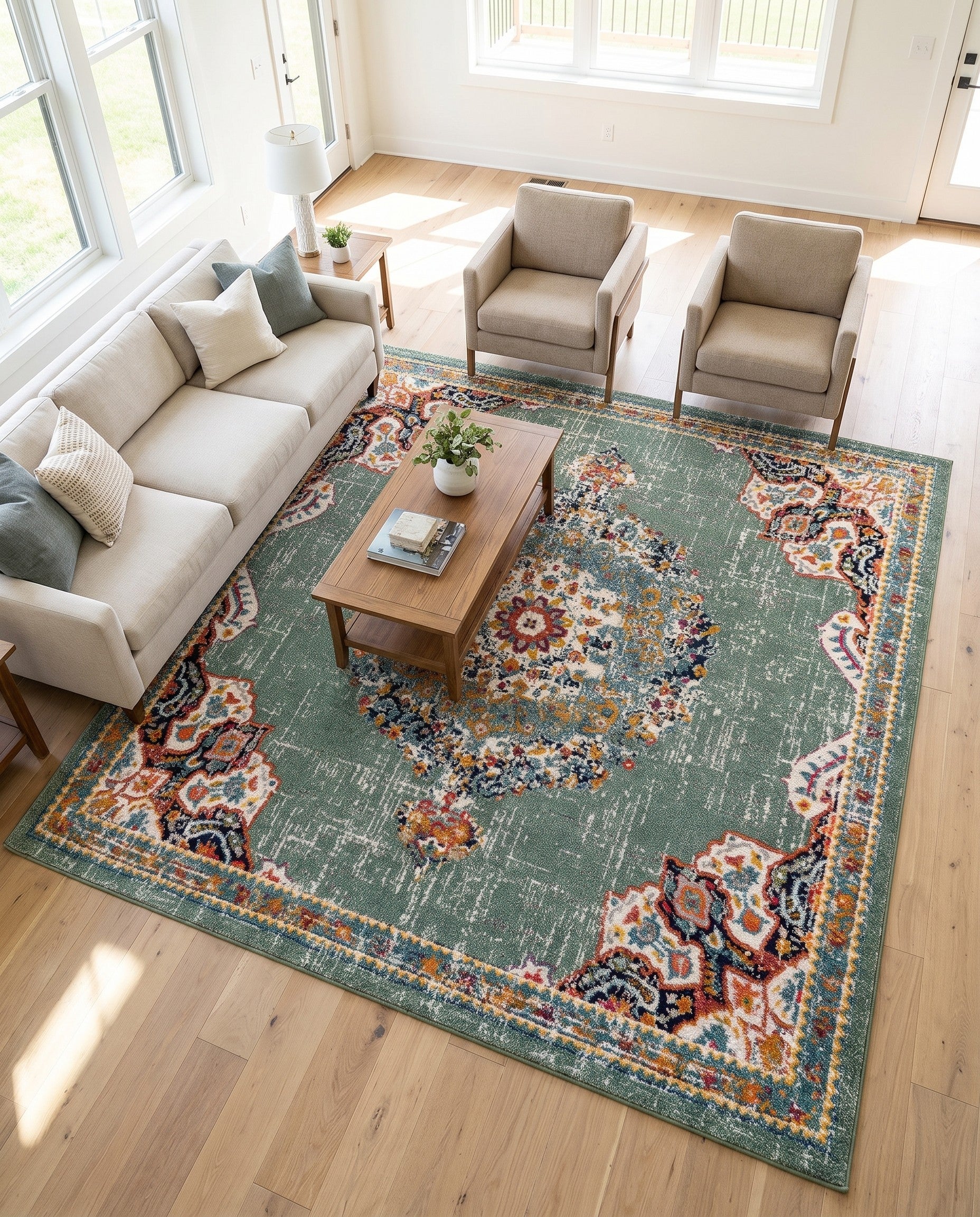 Green Madeline Square Rug