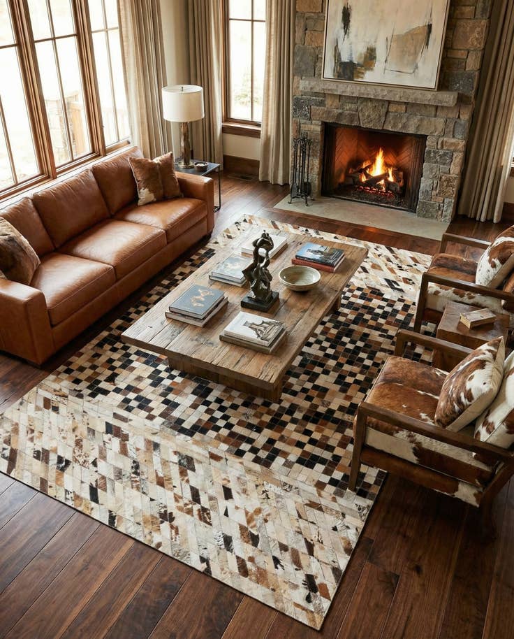Detail image of 5' x 7' 10 Cowhide Leather Rug