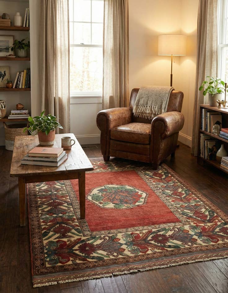 Detail image of  4' 2 x 4' 11  Hand Knotted Sumak Wool Rug