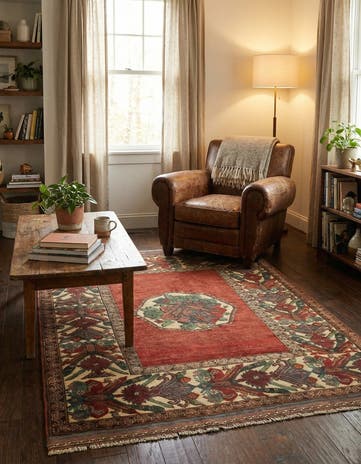 4' 2 x 4' 11 Hand Knotted Sumak Wool Rug