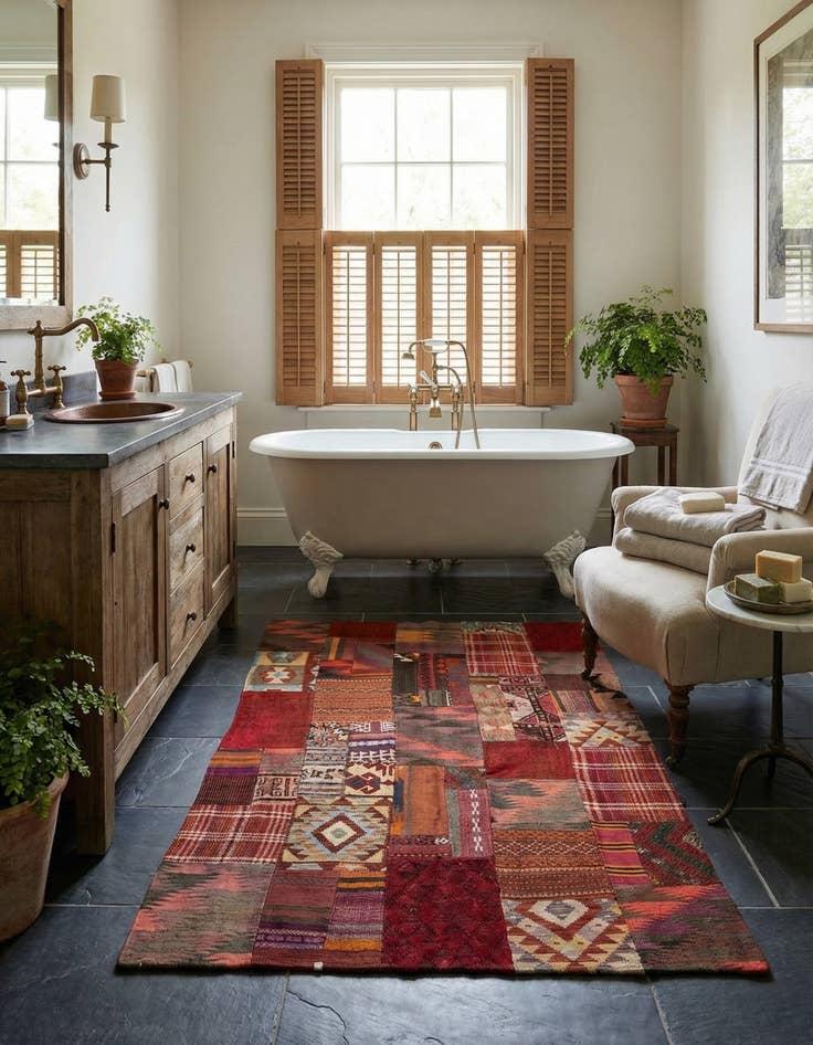 Detail image of 3' 10 x 6'  Hand Woven Kilim Patchwork Wool Rug