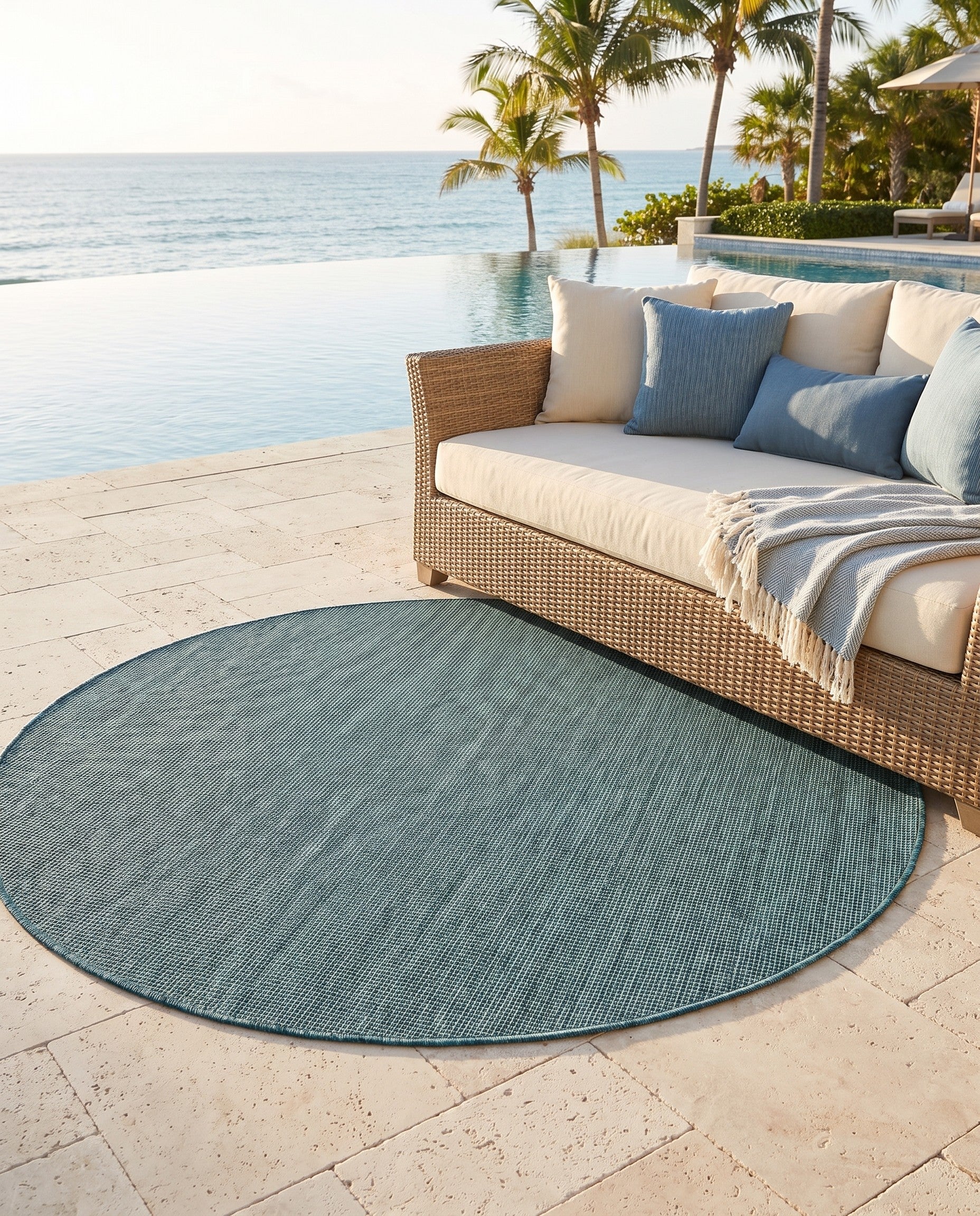 6' 1 x 6' 1 Easy-Clean Solid Indoor / Outdoor Round Rug