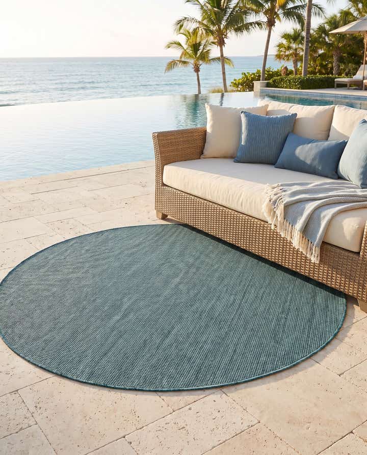 6' 1 x 6' 1 Easy-Clean Solid Indoor / Outdoor Round Rug