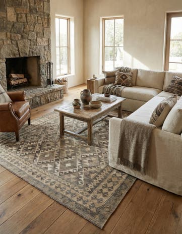 6' 8 x 9' 7 Hand Woven Kilim Maymana Wool Rug