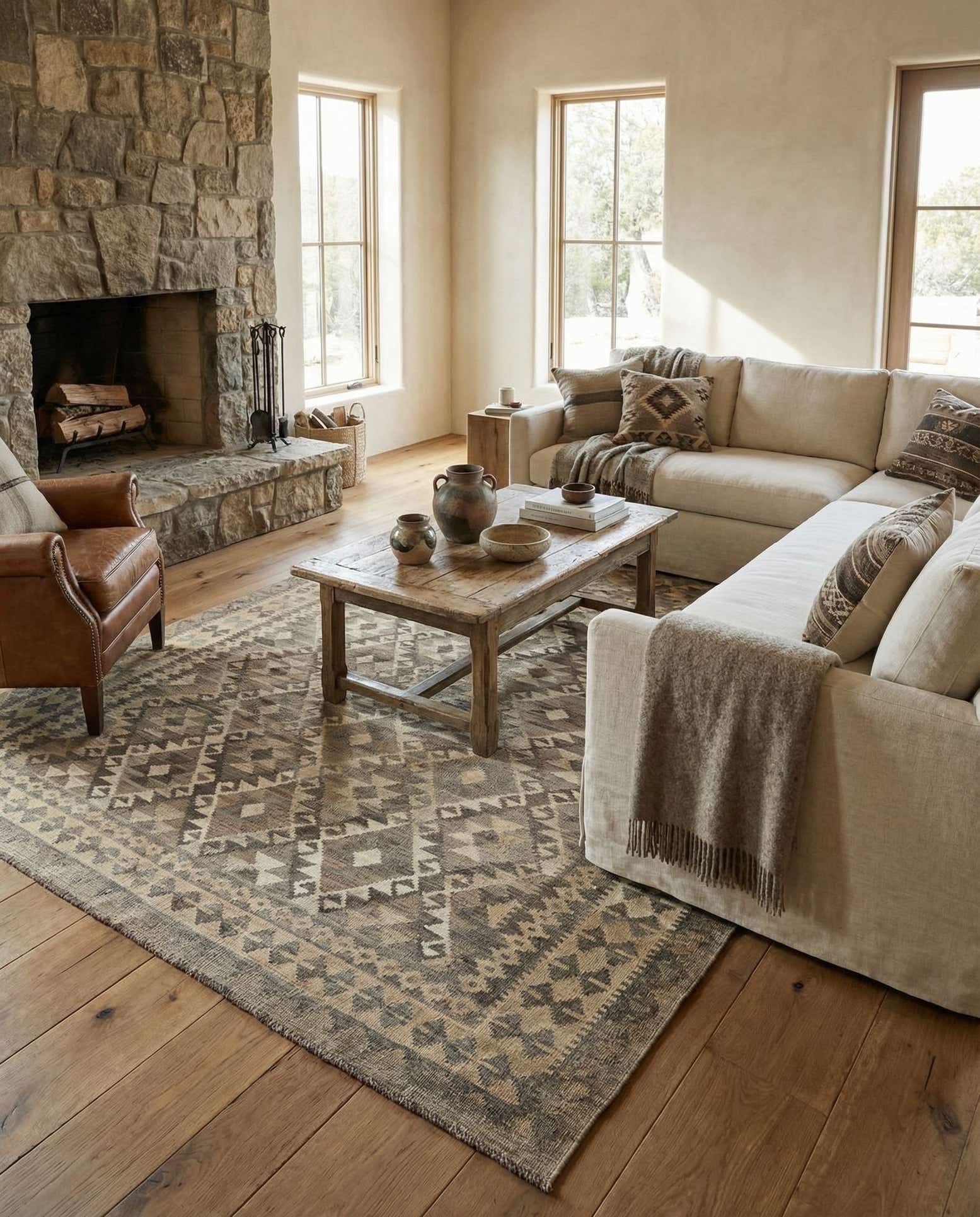 6' 8 x 9' 7 Hand Woven Kilim Maymana Wool Rug