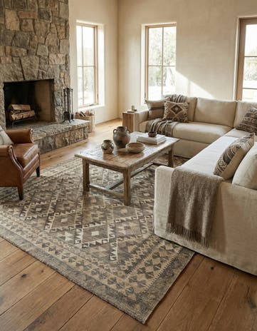 6' 8 x 9' 7 Hand Woven Kilim Maymana Wool Rug