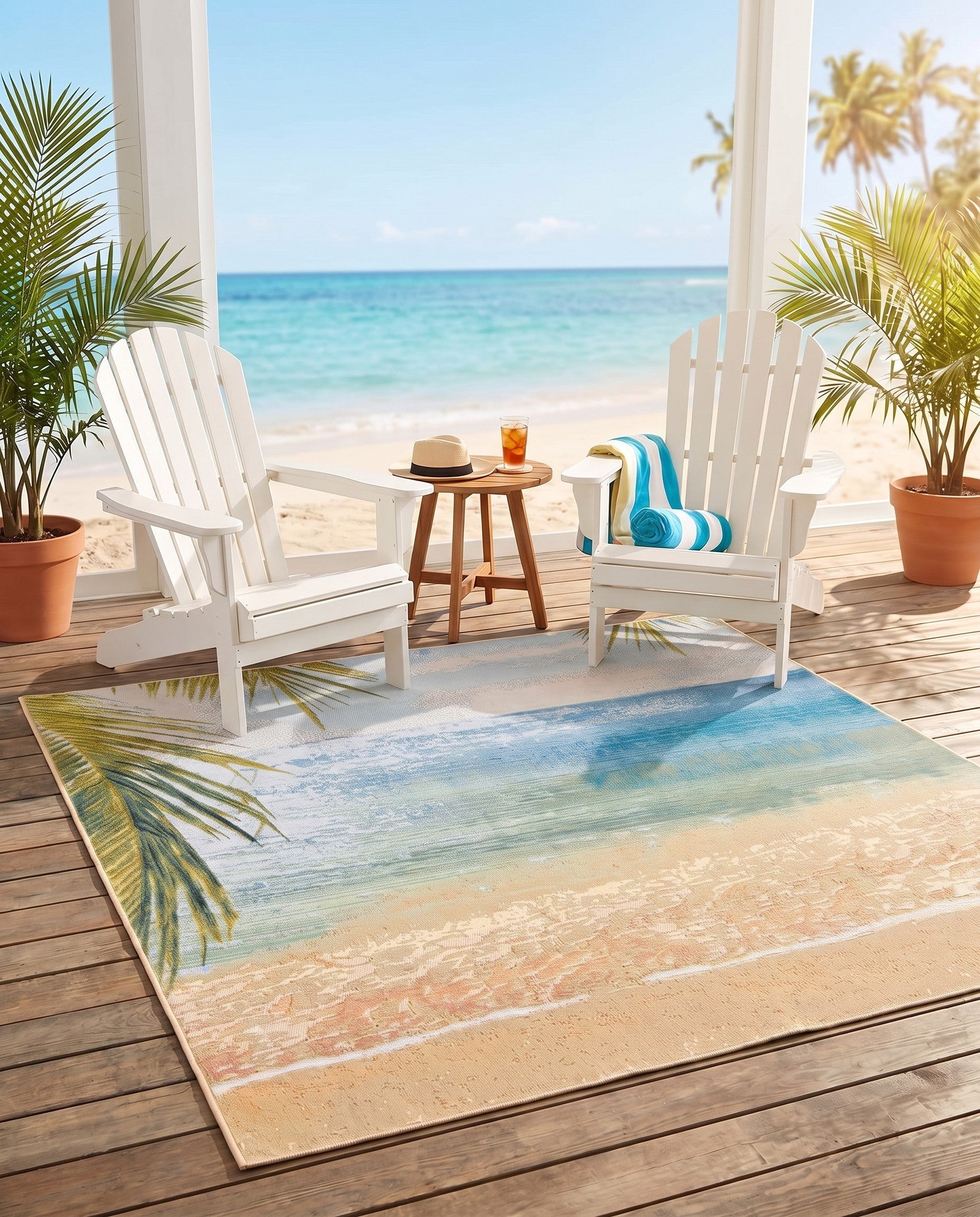 Easy-Clean Coastal Indoor / Outdoor Square Rug