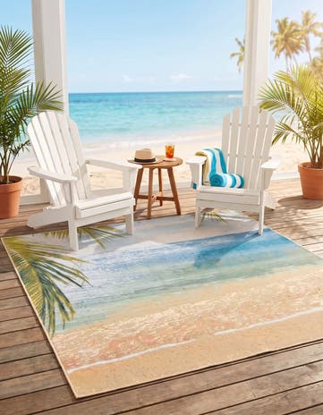 Easy-Clean Coastal Indoor / Outdoor Square Rug