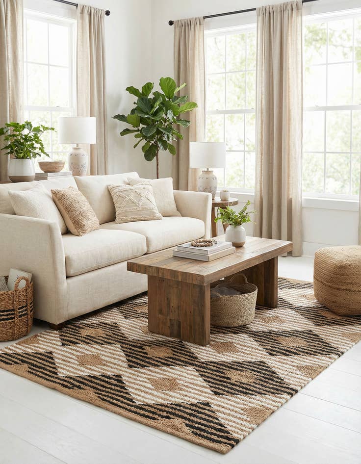 Detail image of 5' 1 x 8'  Hand Woven Chindi Jute Rug