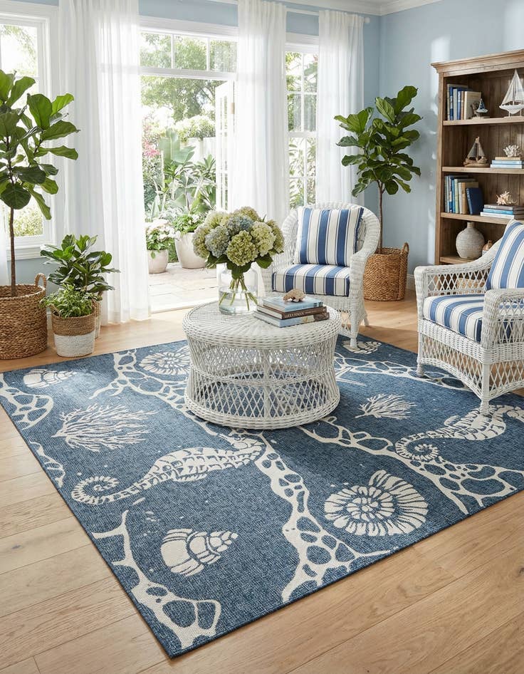 Detail image of  7' 10 x 7' 10  Washable Coastal Indoor / Outdoor Square Rug